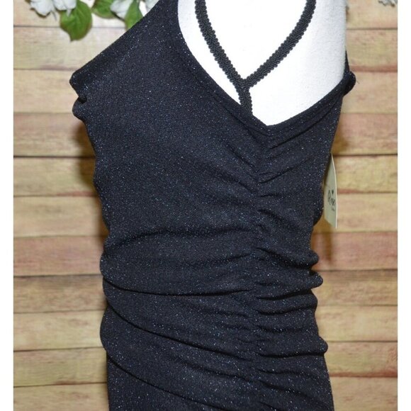 Forever Rose Couture NWT Black Sparkle Sexy Bodycon Dress Size XL Midi Sleeveles - Picture 4 of 10